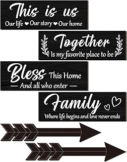 Thyle 6 Pcs Home Wall Decor Signs, This Is Us/Together/Bless/Family Wooden Wall Art with Quotes for Living Room Bedroom Kitchen Farmhouse Decor, Housewarming Gifts, Black