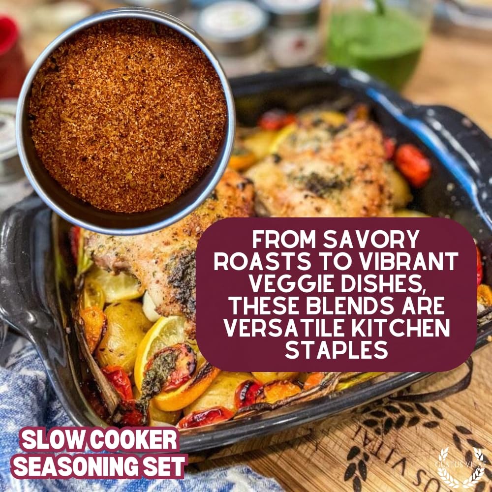 Slow Cooker Seasonings | Authentic Small Batch Seasoning Mixes | 6 Gourmet All Natural Spice Blends | Hand Packed, Non GMO | Ultra Premium | Sustainably Sourced | Made in USA | GLP-1 Friendly | Small Batch | Artisanal Spice Blends, Marinades, and Rubs | Gustus Vitae | All Occasion Gift