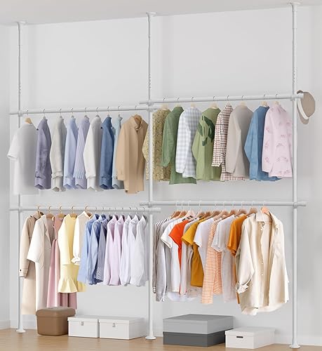 Organizador de armario, perchero resistente de 4 niveles ajustable de pie para ropa de secado de ropa, percha de ropa del piso al techo, barra de