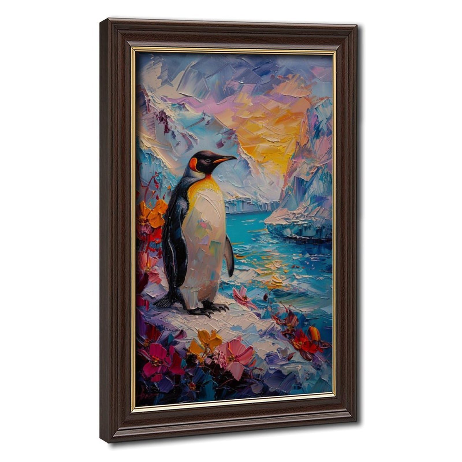 Pyberon Mokume Gane Frame-Style Arctic Penguins Canvas Poster For Dorm Room Decor Gift