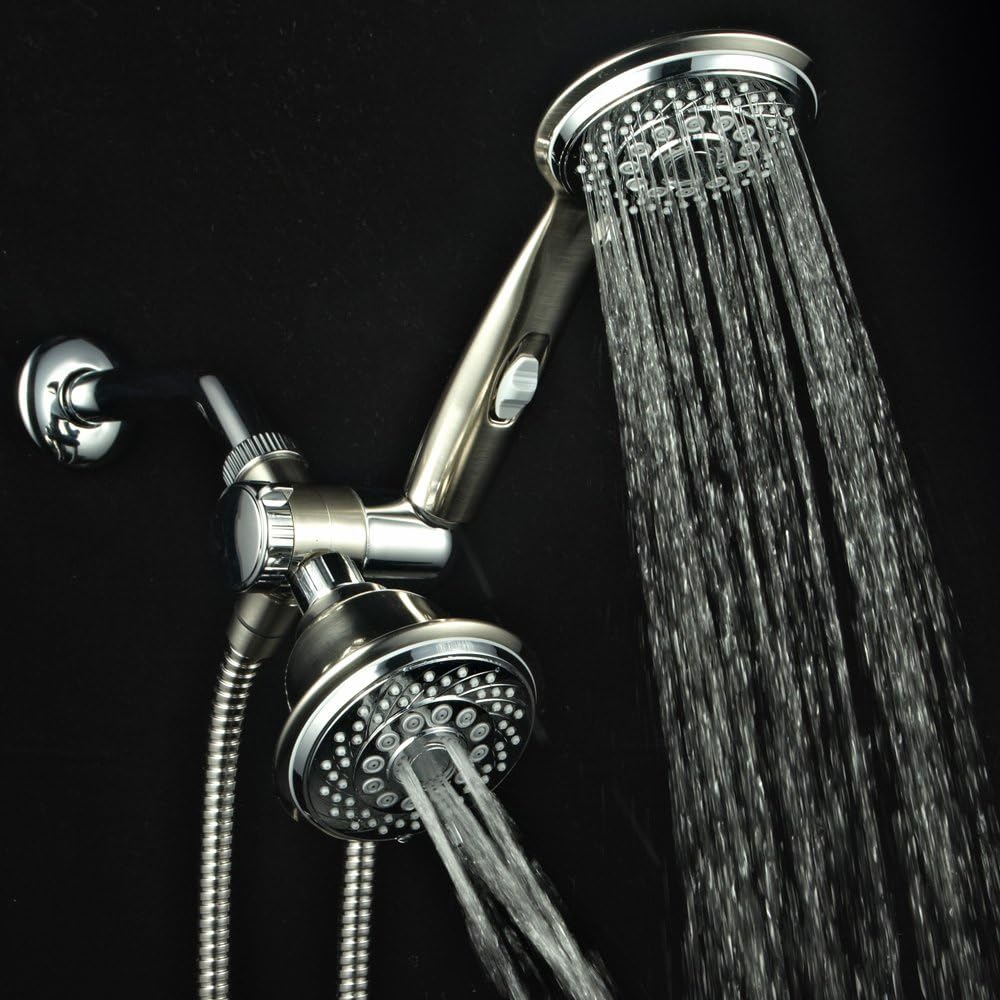 HotelSpa Designer Collection Ultra-Luxury 30-Setting 3-way Rain/Handheld Shower Head Combo by Top Brand Manufacturer - 2-tone Chrome/Brushed Nickel Finish