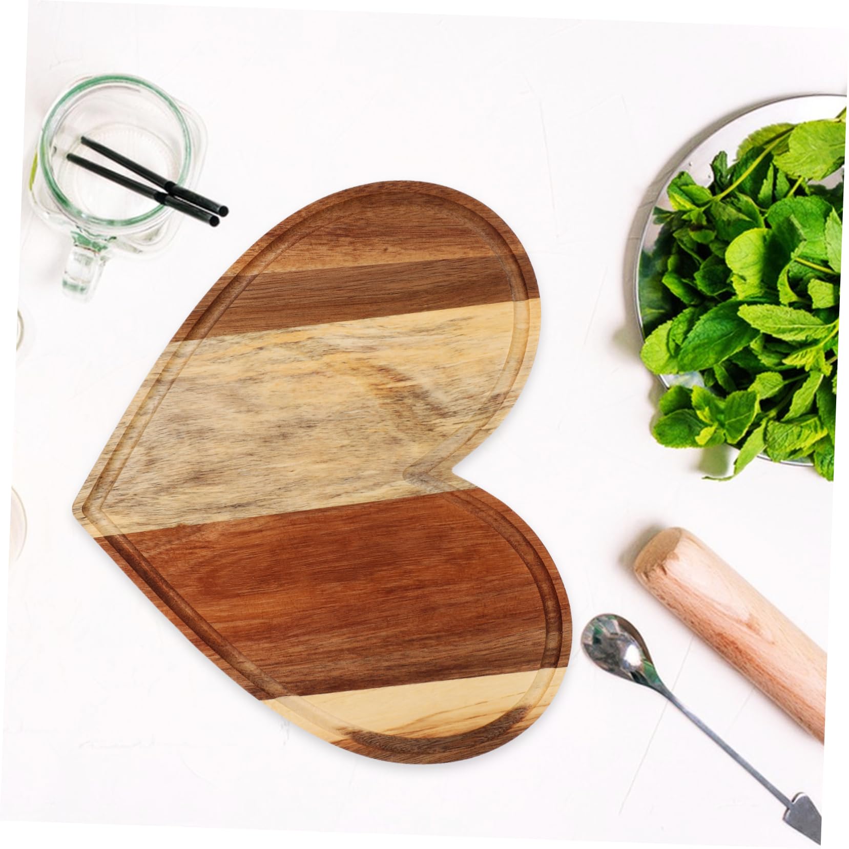 ULTECHNOVO 3pièces Planche à Découper Bois Forme Cœur Lot Plateau Service Fromage Saint-valentin Décoration Table