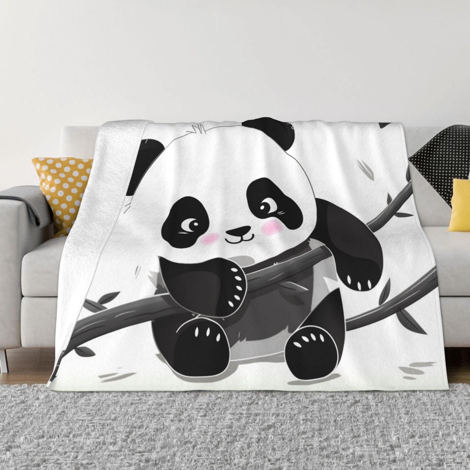 KLOPH Cute Pandas Throw Blanket 60"x50" Flannel Fluffy Warm Blanket for Couch, Reversible Plush Blankets for Bed, Comfy Fuzzy Blanket for Sofa, Plush Lightweight-Blankets for All Season