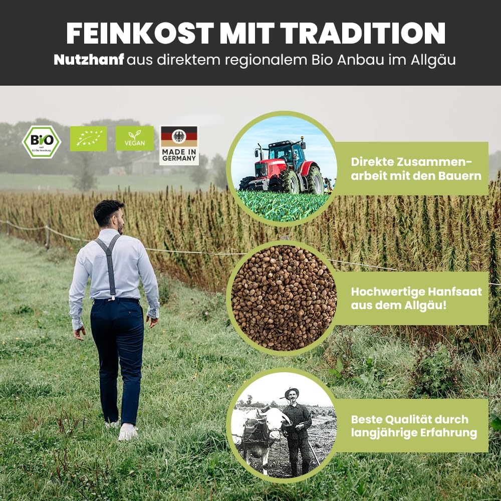 SANUUS Bio Hanfsamen ungeschält geröstet 4x750g - Naturland geröstete Hanfsamen ungeschält Bio aus Nutzhanf - Superfood Hanf Samen aus Deutschland für Porridge, Müsli, Bowls, Salat, Backen