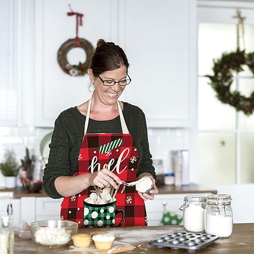 Miniatura 4 de HIIXHC 4 Piezas de Delantal de Cocina de Navidad Ajustables Decoración de Fiesta de Navidad de Rayas Rojas Delantales para Hornear y Asar a la
