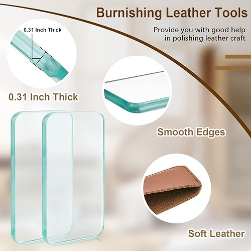 Miniatura 3 de 2 juegos de herramientas de pulido de cuero, herramientas de trabajo para bruñido de vidrio, suministros de bruñido con mango para técnicas de