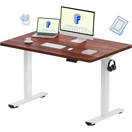 FLEXISPOT EN1 One-Piece Standing Desk 48 x 30 Inch Height Adjustable Desk for Home Office and Computer Workstation (White Frame + 48" Mahogany Top, 2 Packages)