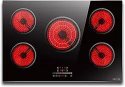 NOXTON Fogão Elétrico De 30" Com 5 Bocas, Cerâmica Embutido, 9 Níveis Aquecimento, Pausa, Temporizador, Trava Segurança Para Crianças, Anel Triplo, Fiação 220 V