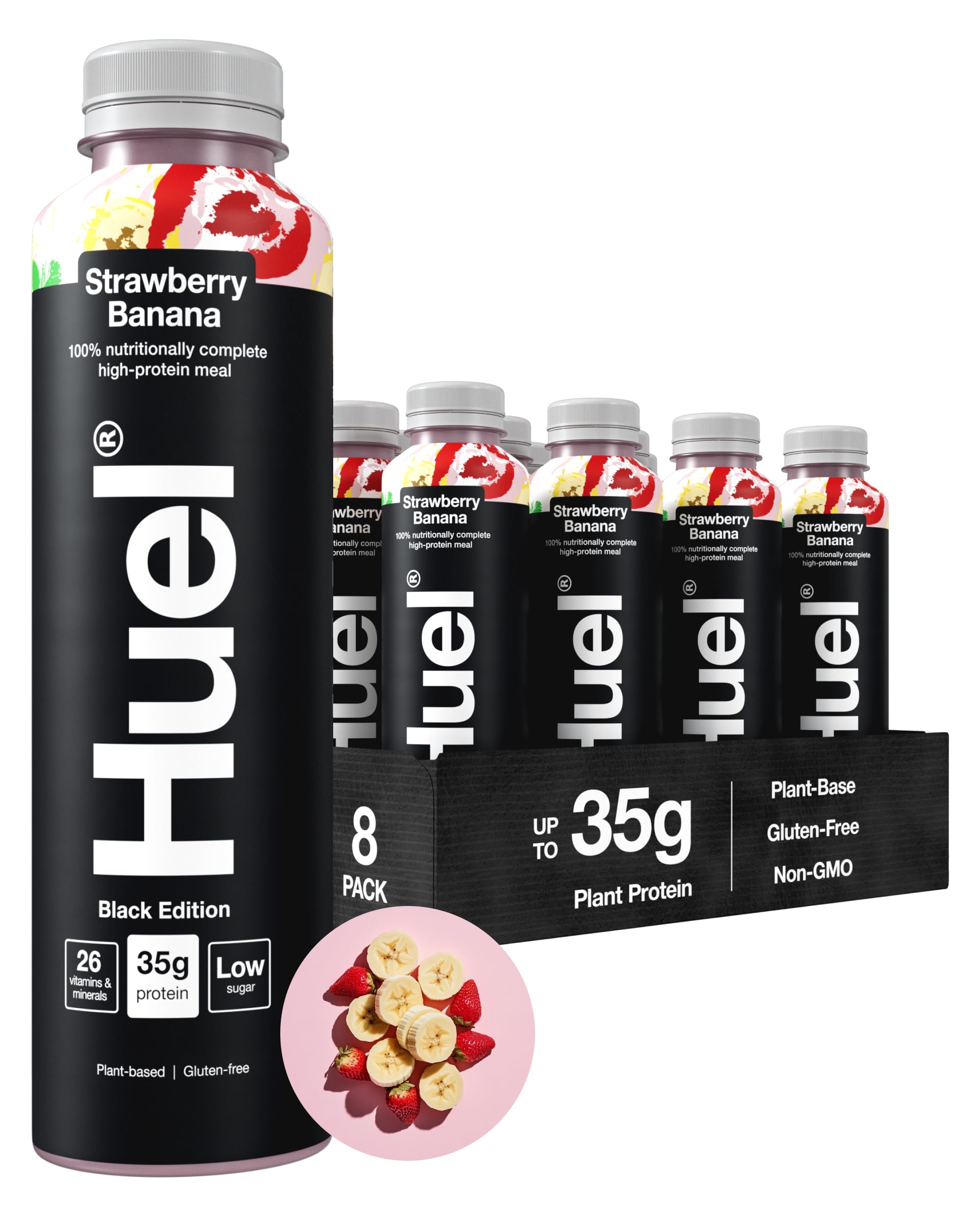 Huel Black Edition Ready-to-drink, 8 x 500ml Bottles, Protein Shakes, Strawberry Banana Flavour, High Protein Drink, 35g Protein Per Bottle, Rich in Vitamin D, Fatty Acids, Calcium, Ready Meals