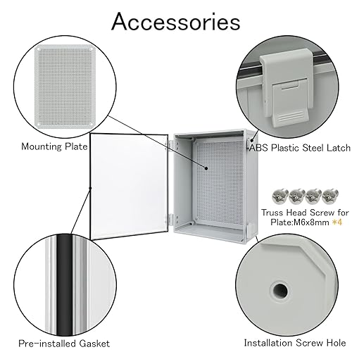 Vista 79 de Caja de conexiones IP65 impermeable de plástico ABS con bisagras, cubierta transparente de policarbonato, caja de proyectos eléctricos con placa