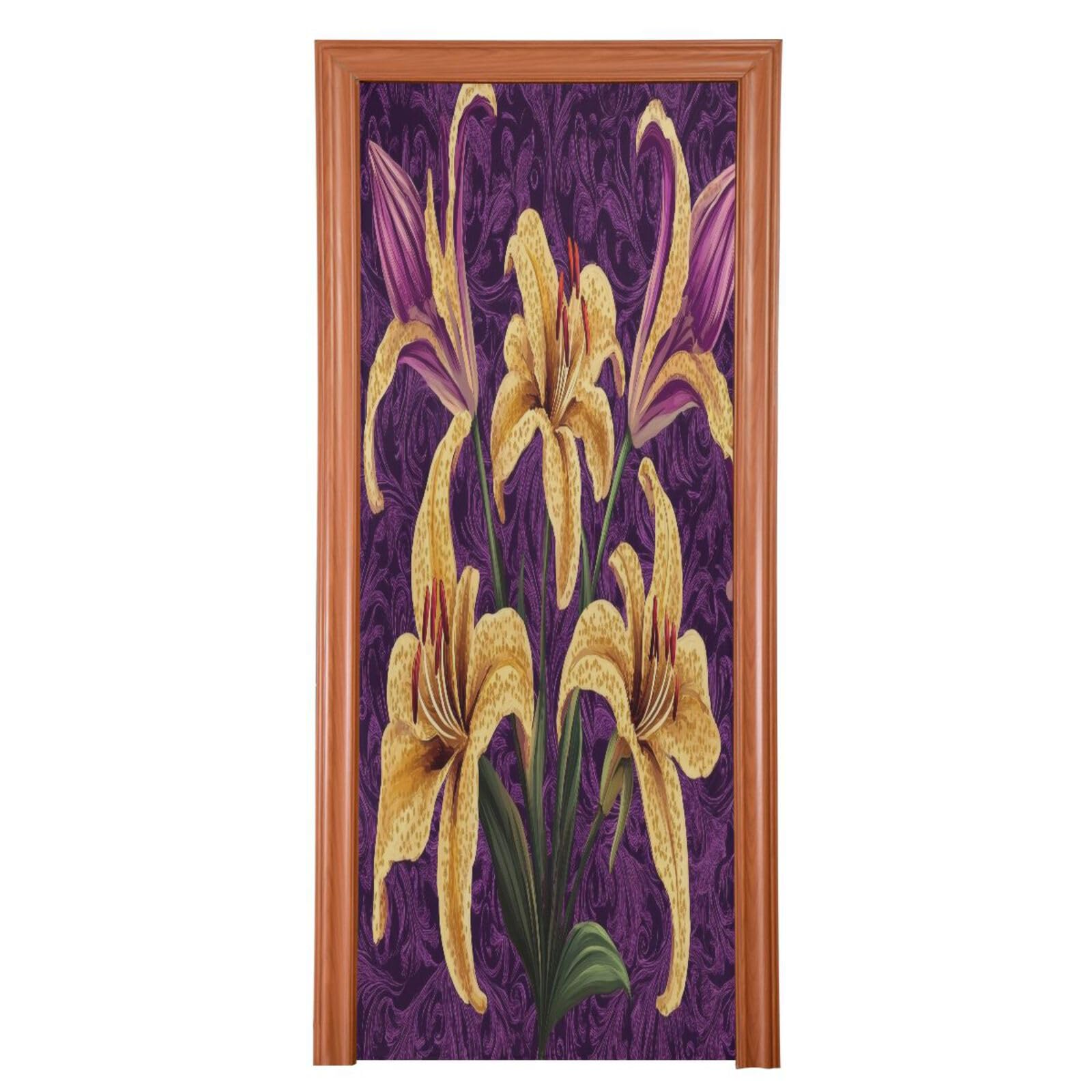 FLildon Mardi Gras Color Flower Door Cover Decoration, Party Accessory Porch Decor for Festive Ornament Room Door Covers 36 x 98 Inch