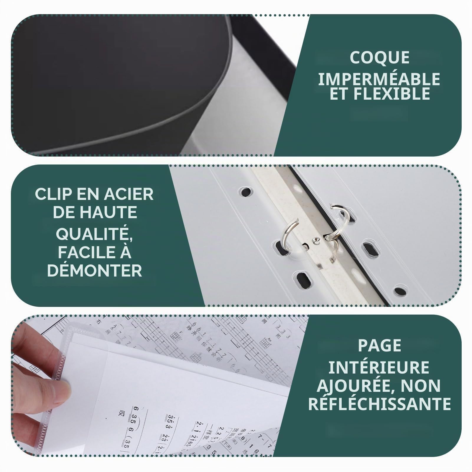 Classeur à partitions, classeur à partitions format A4 pp support rangement documents contenir 52 pages avec 12 intercalaires extension 4 pages pour orchestres chorales musiciens