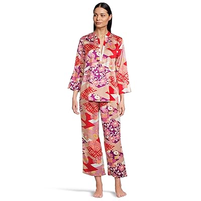 N by Natori Deco Satin Long Sleeve Pajama Set Women
