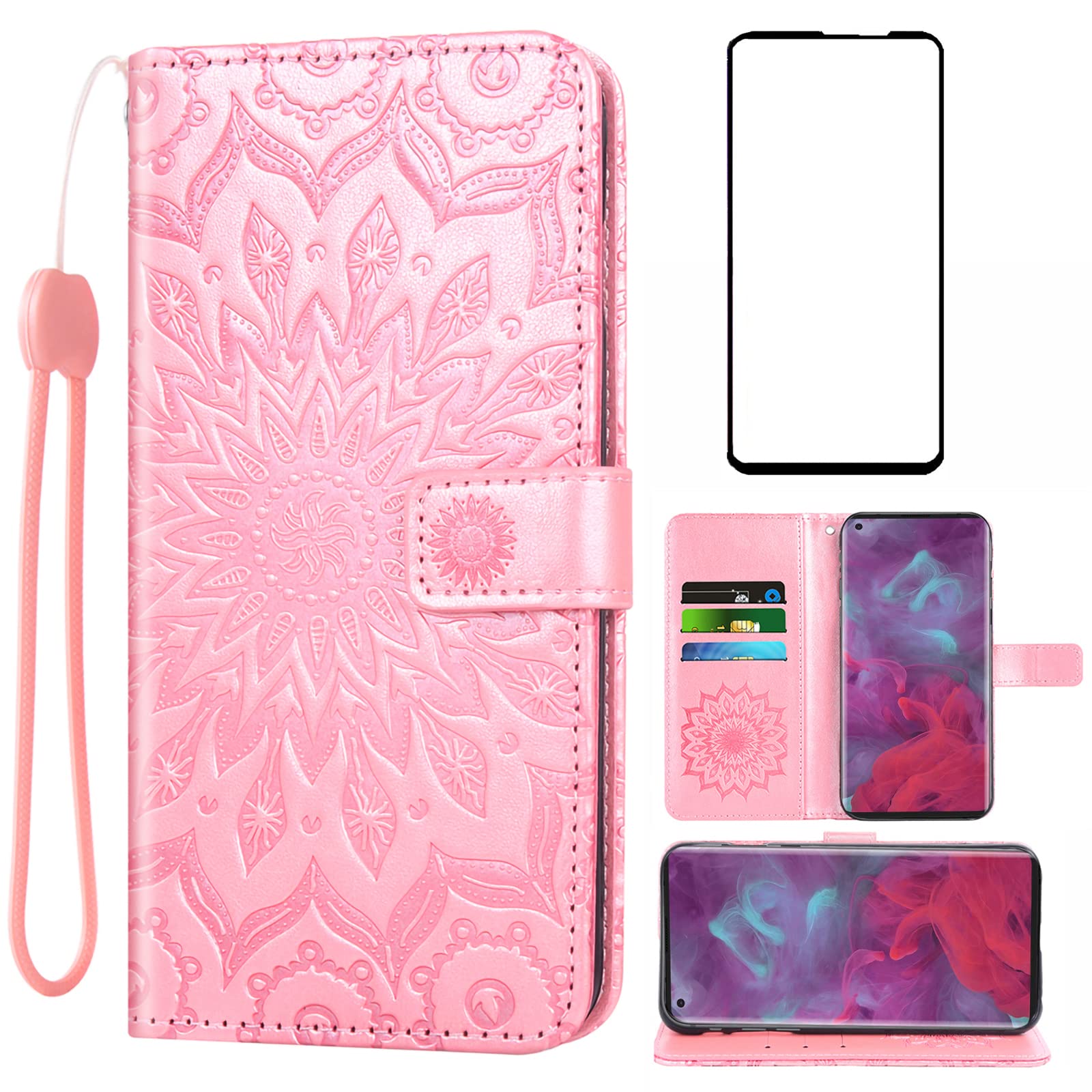 Asuwish Phone Case for Motorola Moto Edge 5G 2020 Wallet Cases with Tempered Glass Screen Protector Sunflower Leather Slim Flip Cover Card Holder