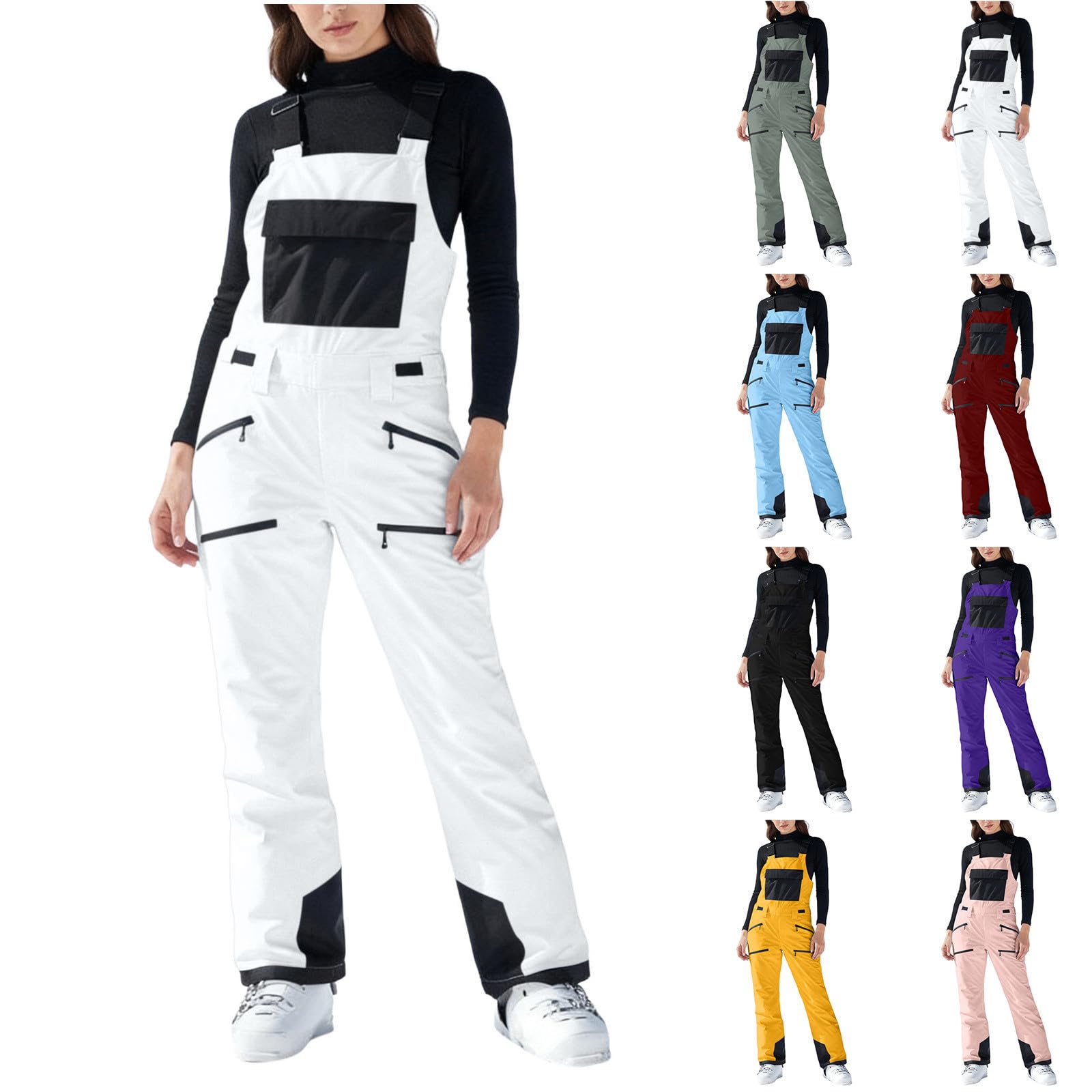 Generisch Schneehose Damen Wasserdicht Hosenträger Skihose Dicke Thermo Atmungsaktiv Wanderhose Wasserdicht Winter Snowboardhose Frauen Einfarbig Softshellhose Warme Gefüttert Thermohose