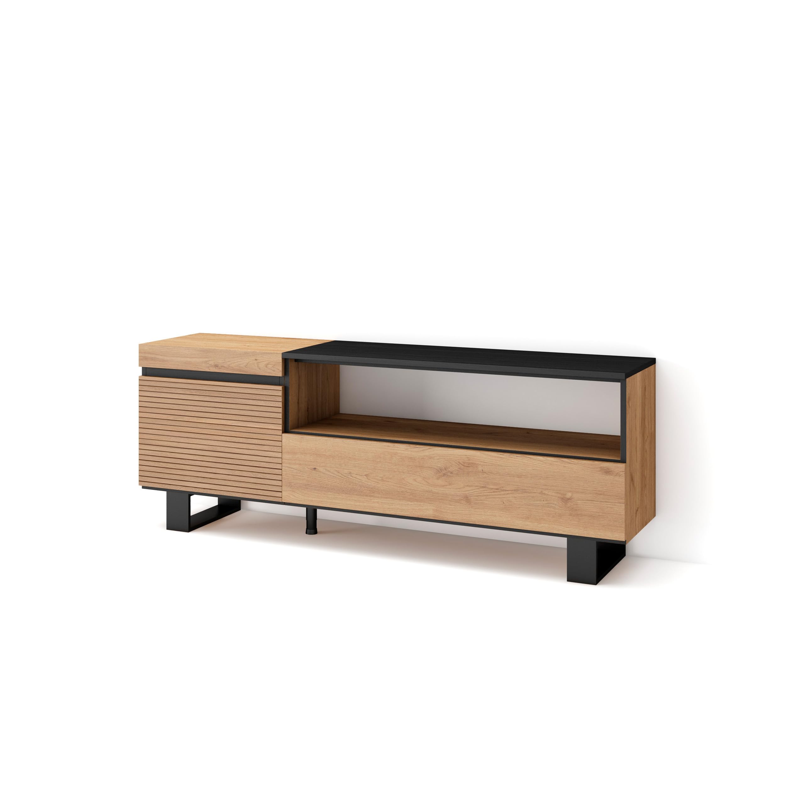 Skraut Home | Mueble TV | Televisión | Muebles de salón, almacenaje | 150x57x35cm | para TV hasta 65" | Diseño Industrial | Estilo Moderno | Roble