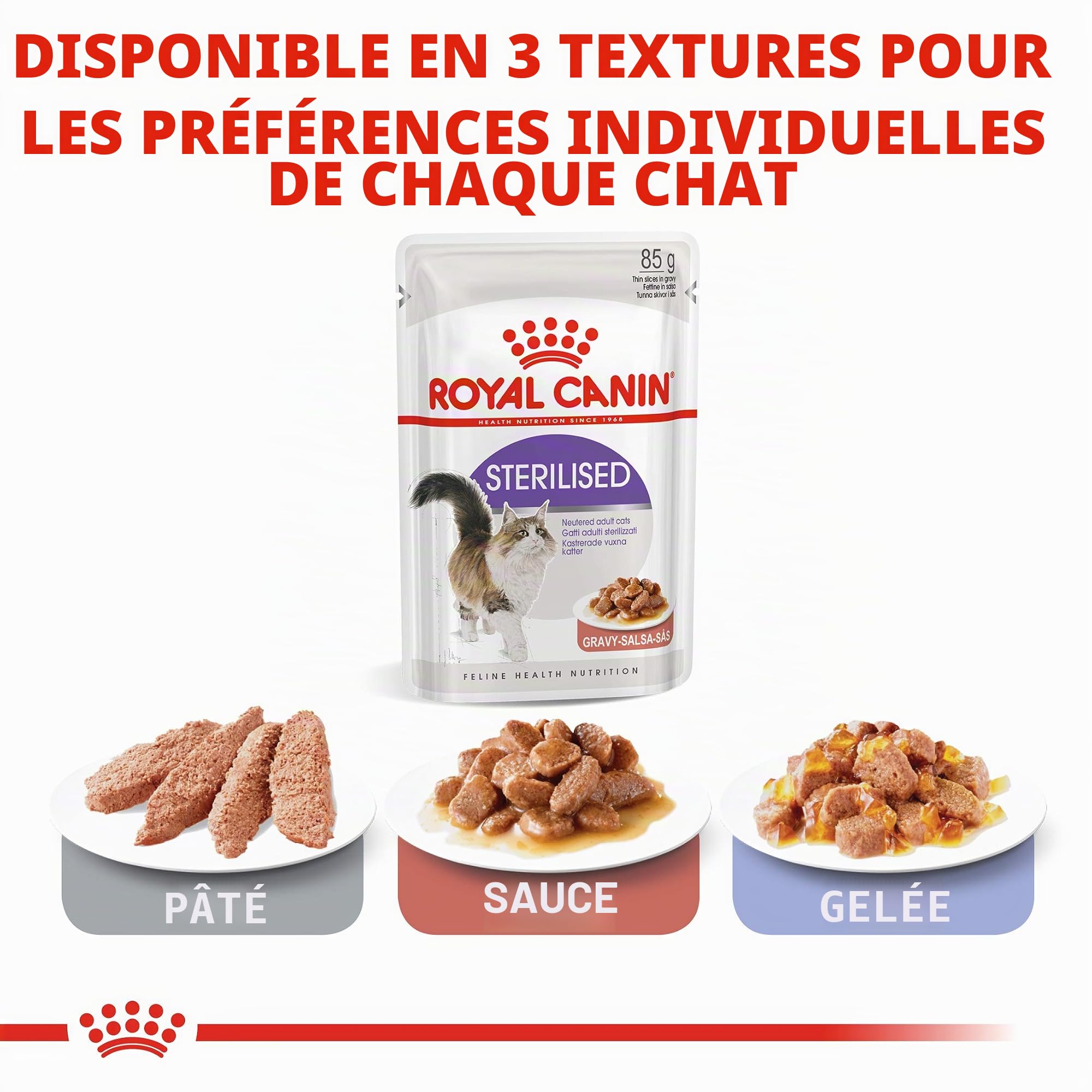Royal Canin Stérilisé en Sauce | Pack Double | 2 x 12 x 85 g | Aliment Complet pour Chats Adultes | Spécialement pour Les Chats castrés à partir de 12 Mois | Morceaux en Sauce