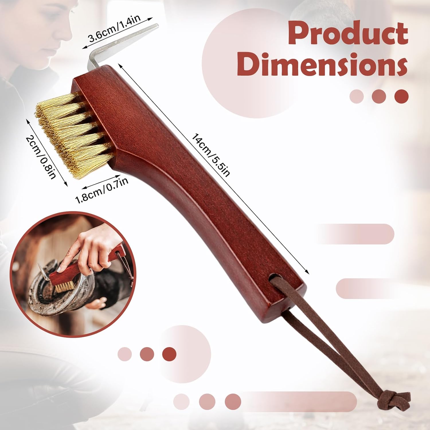 Horse Hoof Pick with Brass Wire Brush and Wooden Grip Farrier Tool Hoof Pick Supplies for Horse Cleaning and Grooming