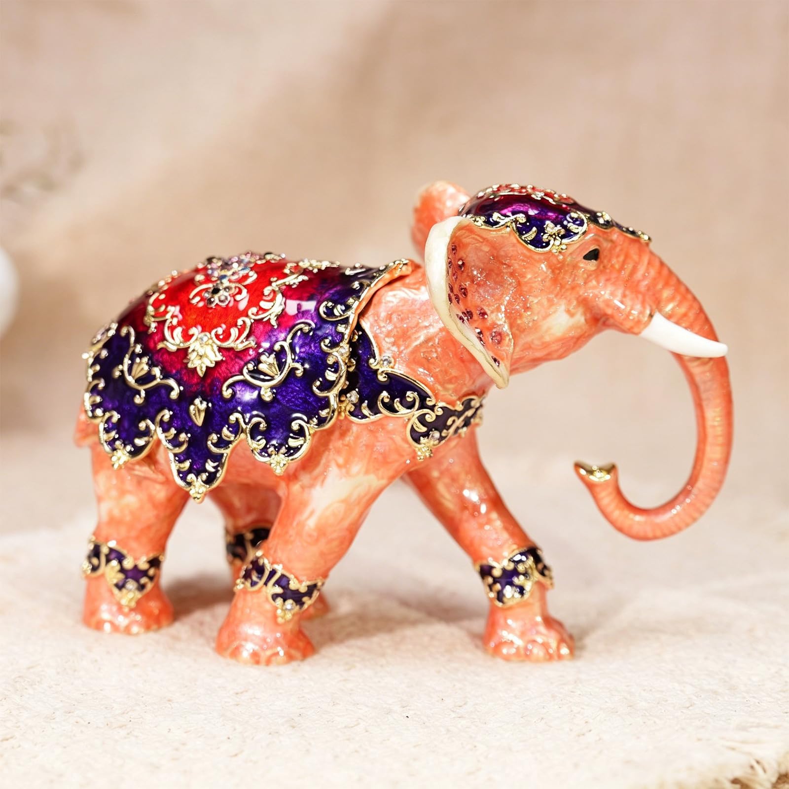 Caja de soporte para anillos con forma de elefante de aleación resistente, adornada con diamantes, elegante estuche de almacenamiento para collares
