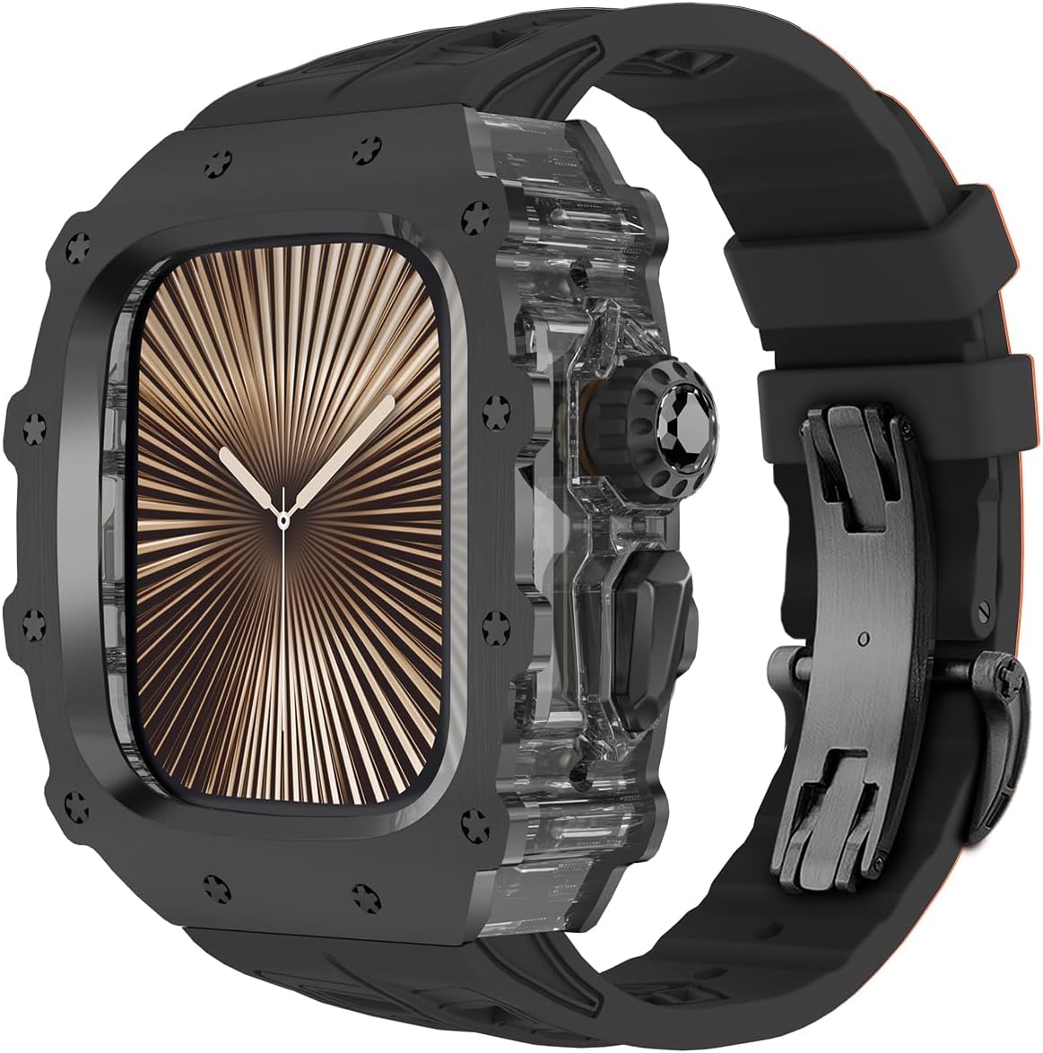 Luxury Apple Watch 46mm Case 316L Stainless Steel with Fluorine Rubber Band, Men's Protective iWatch 46mm Cover,【Not Yellowing】 Clear Case 46mm for Apple Watch Series 11/10 (46mm, Black)