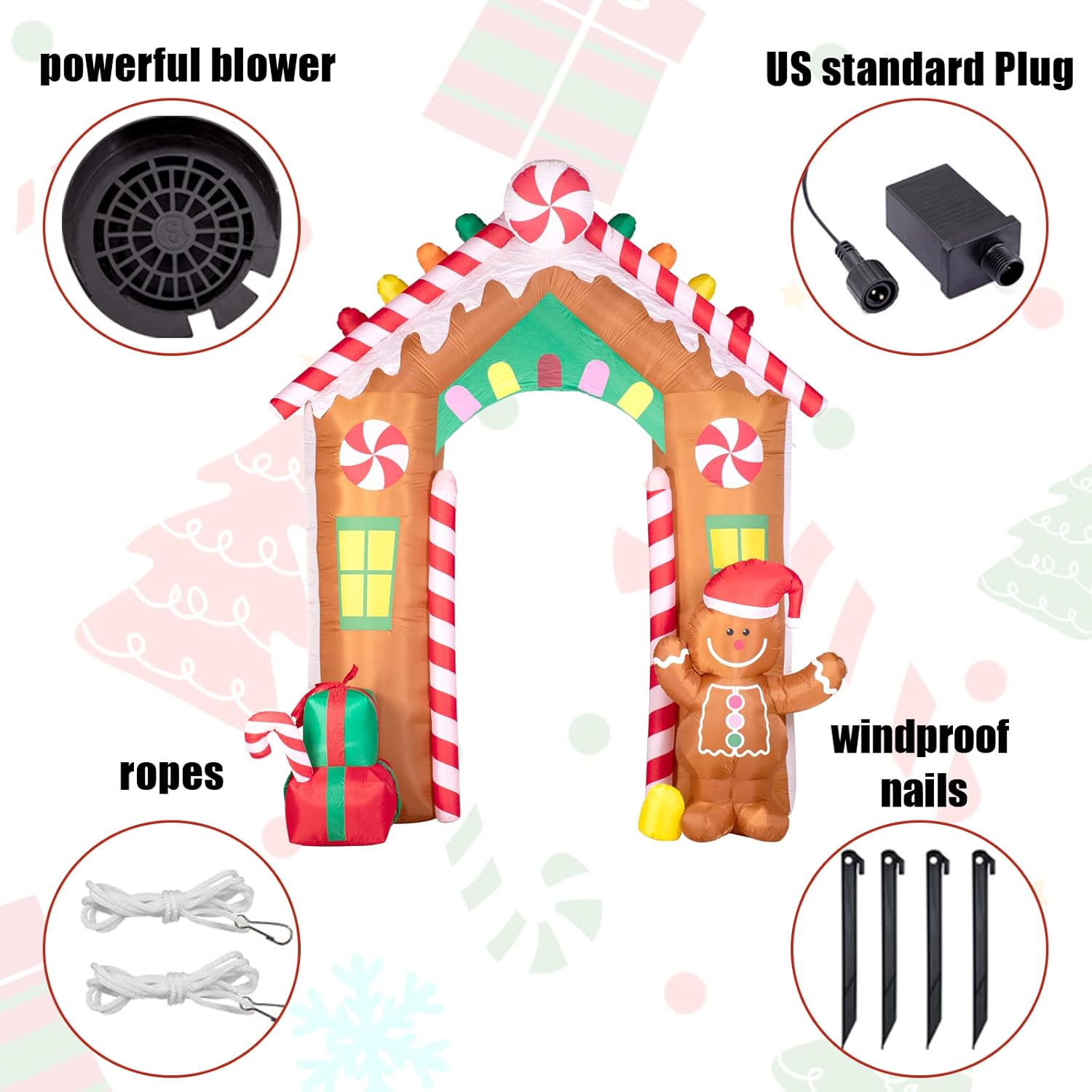 Nervure 10FT Christmas Inflatable Archway with Gingerbread Man - Christmas Inflatables Outdoor Decorations with LED Lights Built-in Perfect for Xmas Yard Garden Indoor Outdoor Decorations