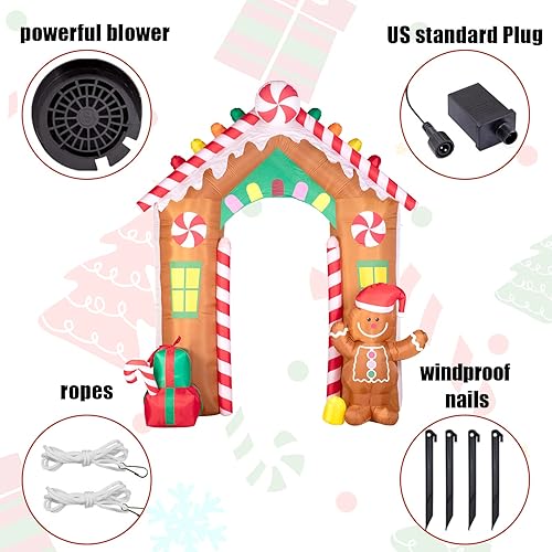 Miniatura 9 de Nervure Arco inflable de Navidad de 10 pies con hombre de jengibre  Decoraciones inflables de Navidad al aire libre con luces LED integradas,