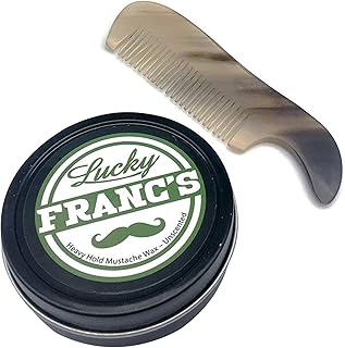 2 oz. Strong Hold Mustache Wax and Real Ox Horn Comb Grooming Set. Wax that Stache in Style. Unscented Natural Moustache Wax and Stache or Beard Comb. Handmade Gift Set for Men