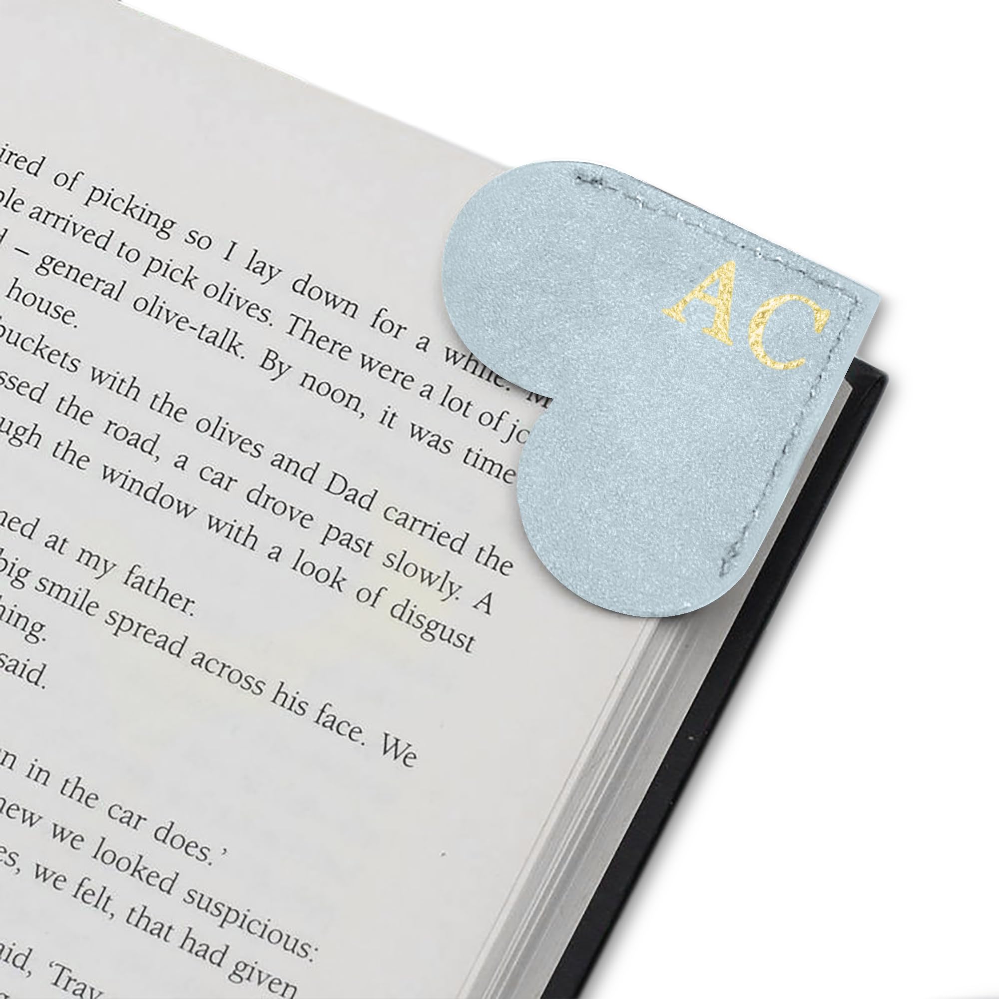Hurley Burley London Personalised Embossed Leather Heart Page Corner Bookmark Duckegg - Customisable Gift for Book Lovers