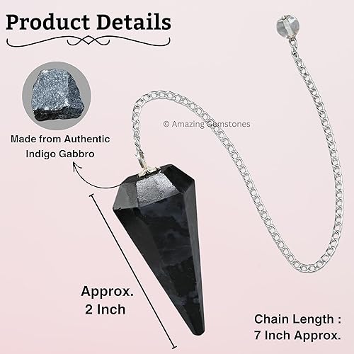 Miniatura 4 de Péndulo de cristal Indigo Gabbro para adivinación, cristales certificados de radiestesia y piedras curativas para el equilibrio de chakras y la