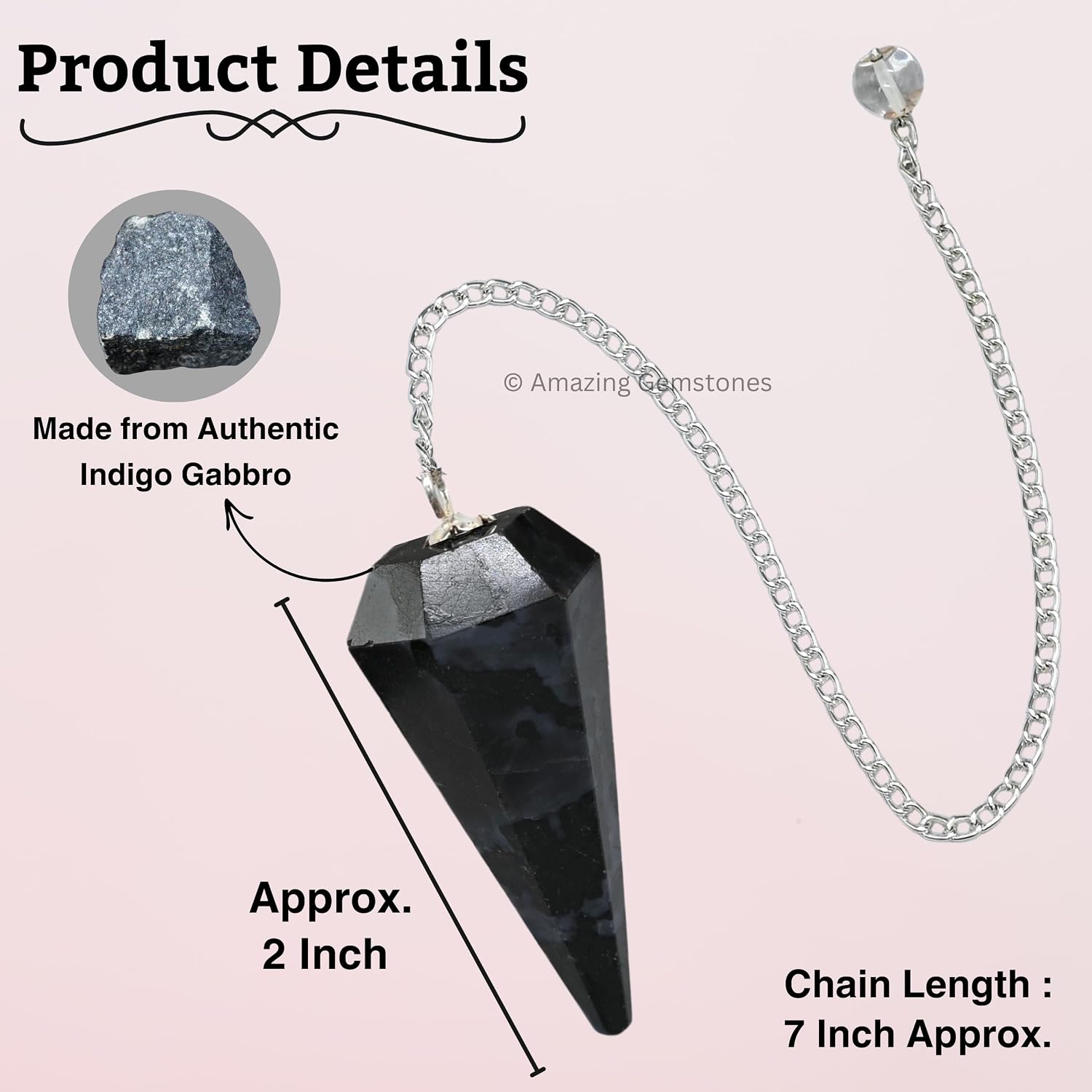 Amazing Gemstone Indigo Gabbro Crystal Pendulum for Divination - Certified Dowsing Crystals & Healing Stones for Chakra Balancing and Meditation - Enhance Reiki Spiritual Growth... - Image 4