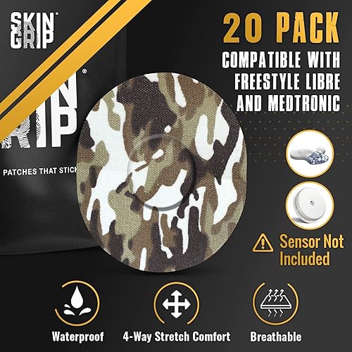 Vista 12 de SKIN Grip Medtronic Guardian, Freestyle Libre, parches adhesivos Enlite. Parches CGM precortados. Protección de monitor de glucosa constante. Cinta