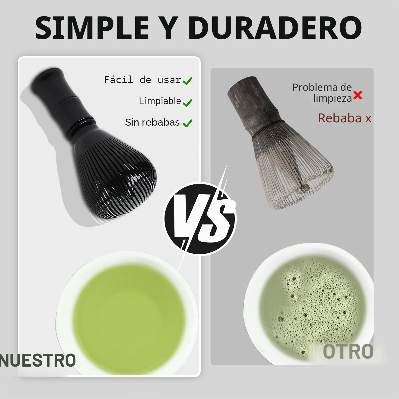 Batidor de Matcha, Set Completo para Ceremonia Tradicional Japonesa de Té, Herramienta Esencial para Preparar Matcha, Material Ecológico, Color Negro