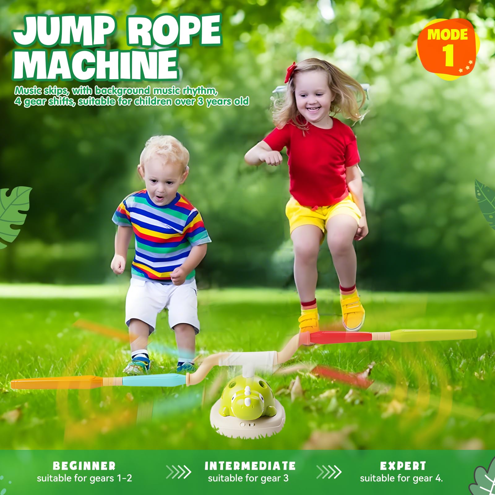 Jeu Extérieur 3 en 1 pour Enfants dès 3 Ans - Jouet Sportif Multifonction avec Corde à Sauter, Lancer d'Anneaux et Lance-Fusées, 4 Vitesses