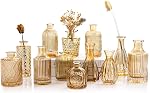 TBWIND 12pcs Glass Bud Vases Set, Small Vases for Flowers, Green Bud Vase for Centerpieces in Bulk, Mini Vintage Vase for Rustic Wedding Decorations, Office and Home Table Flower Décor-Green