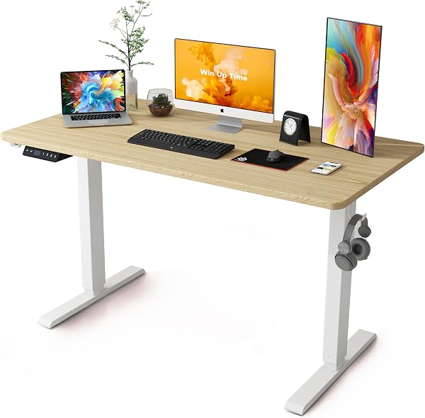 Win Up Time Electric Standing Desk Whole Piece Desktop Height Adjustable Desk- Standing Computer Desk, Sit Stand Desk Fr