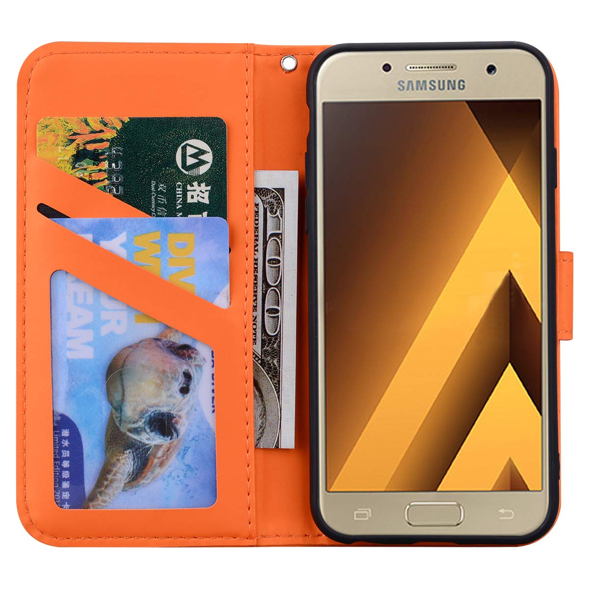 Ailisi Cover Portafoglio Per Samsung Galaxy A70 Con Stampa Rana Arancione - Custodia A Libro In Pelle PU Con Slot Carte, Portamonete E Supporto, Chiusura Magnetica - copertina