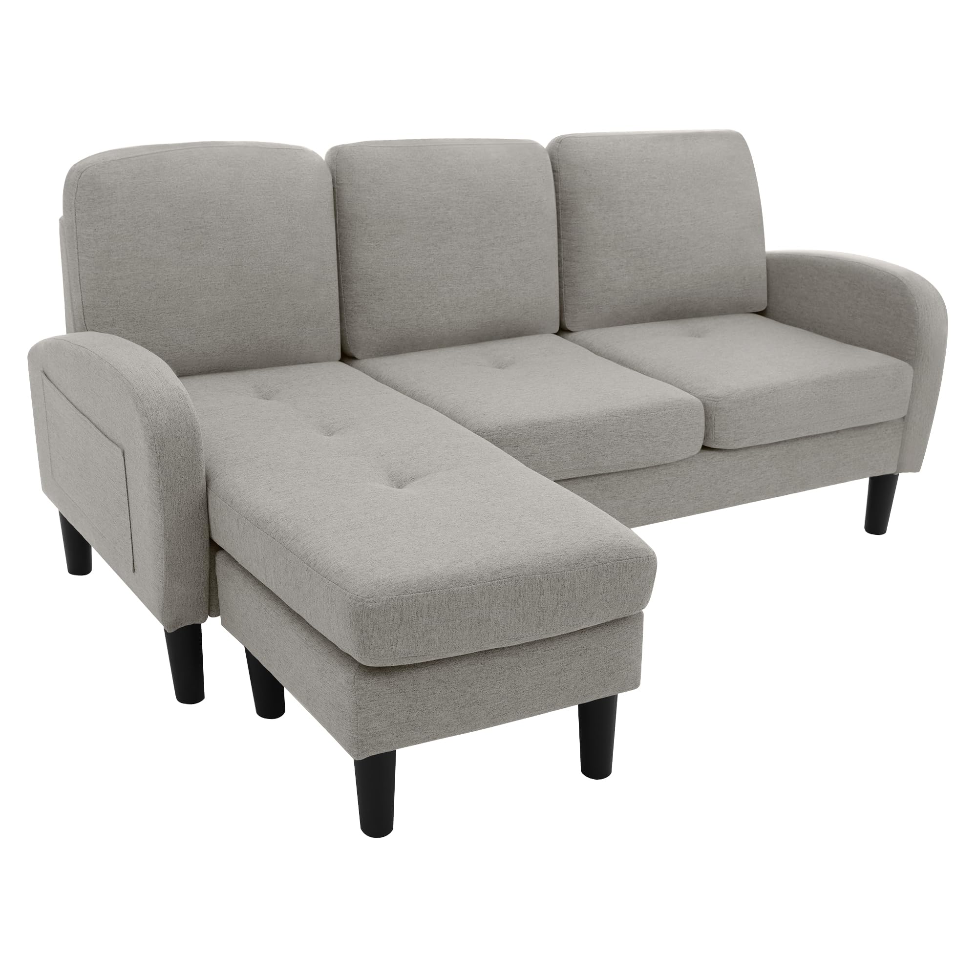 TIZZ Divano angolare a forma di L con chaise longue - Divano a 3 posti, 166 x 118 x 77 cm, tessuto in lino di cotone traspirante, gambe in plastica, design modulare, ideale per soggiorno, appartamenti