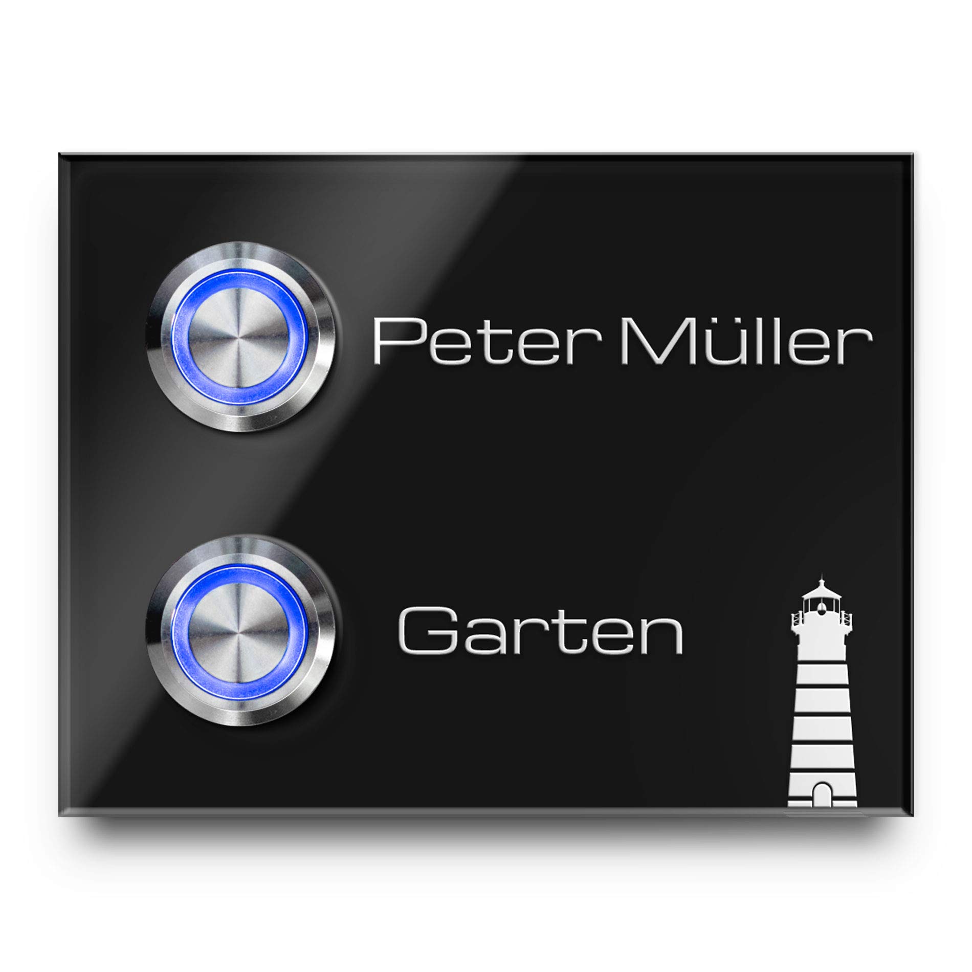 2 Fach Edelstahl Doppel-Türklingel mit Gravur - Klingel 9x7 cm mit zwei Premium LED Klingelknopf Taster | Klingelschilder in Hochglanz Optik | Gravierte Klingelplatte für Mehrfamilienhaus/Doppelhaus