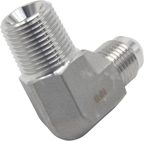 Miniatura 6 de HFS (R) 38" macho NPT a 38" macho JIC codo 90 Flare tubería de acero inoxidable 304 (38" MNPT x 38" MJIC)