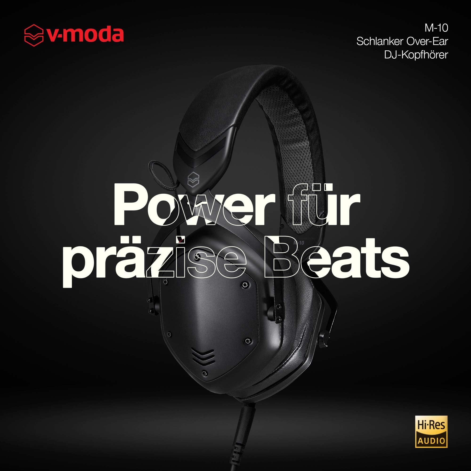 V-Moda M-10 | Schlanker Over-Ear DJ-Kopfhörer | Für DJs & beatlastige Musik | Tiefer Bass mit High-End-Transparenz | Memory-Schaum-Ohrpolster für Lange Sessions | schwarz
