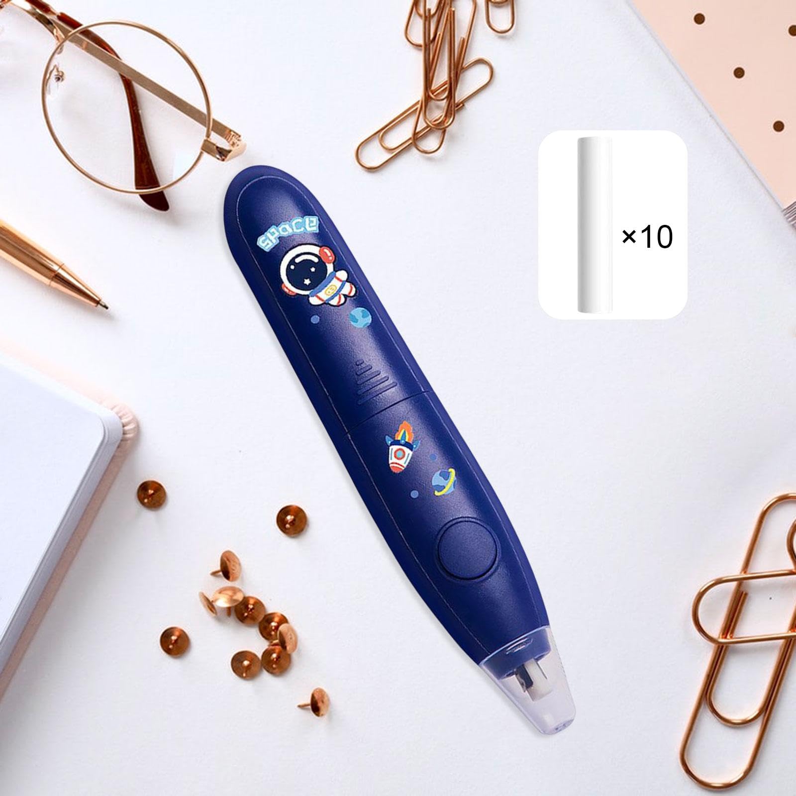Lot de 10 gommes électriques avec 10 recharges pour projet artistique, écriture, bureau, bleu foncé, 14,3 cm