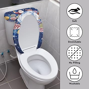 Christmas Toilet Seat Lid Cover Santa Claus Toilet Lid Cover and Tank Cover Bathroom Set Candy Cane Soft & Elastic Fits Most Standard Round Elongated Oblong Lids