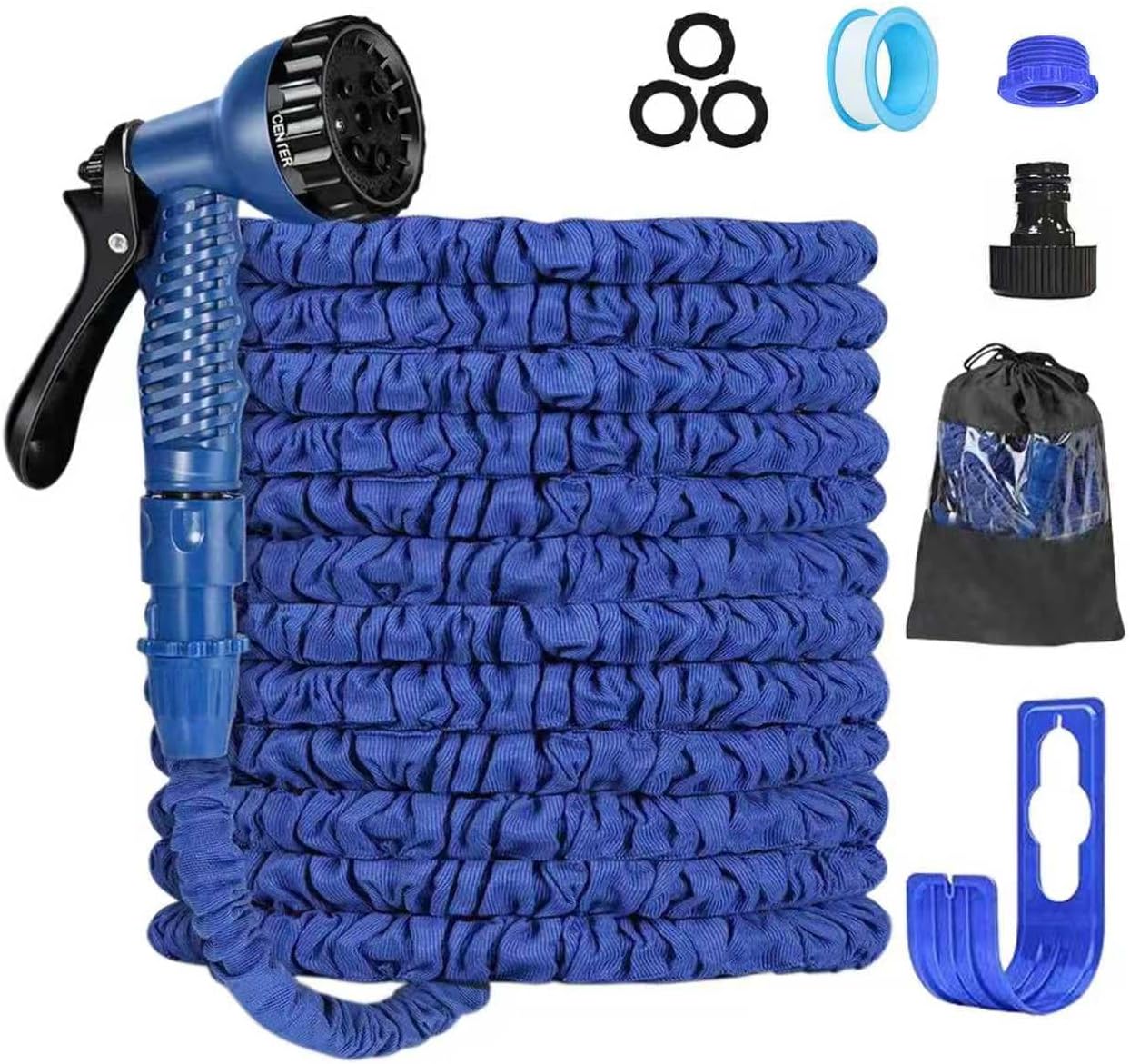 Garden Hose Pipe 15m/50ft with 7 Function Spray Gun – Expandable, Kink-Free, Leakproof Water Hose with 3/4" & 1/2" Fittings, Double Latex Core, Flexible Lightweight Hosepipe for Garden Watering (Blue)