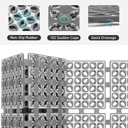 Miniatura 2 de XIYUNTE Tapete de ducha antideslizante para bañera, 31.5 x 15.7 pulgadas, antideslizante, ecológico, duradero, fácil de cortar y secar, gris oscuro