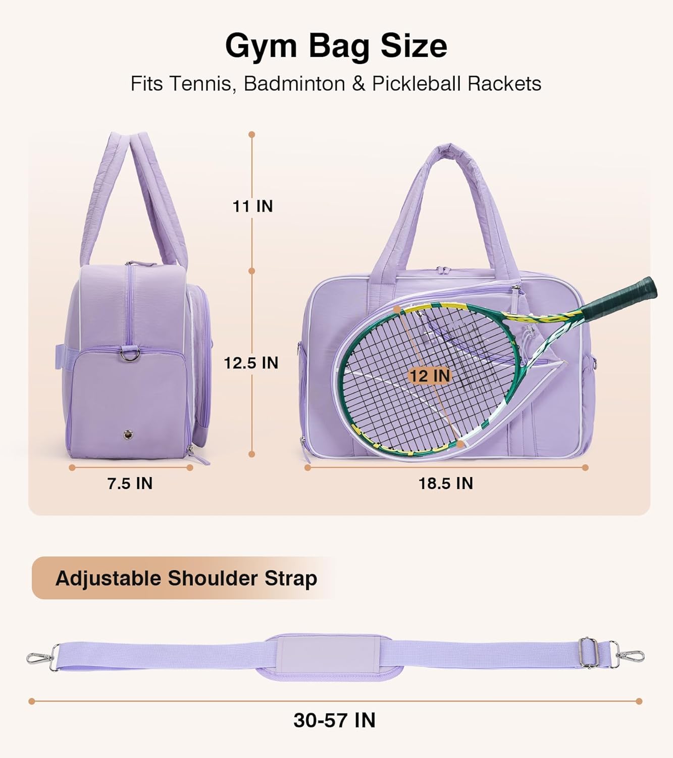 Marvolia Tennis Gym Bag for Women, Tennis Racket Bag Fits 2 Rackets for Pickleball Badminton, Travel Overnight Weekend Bag with Shoe Compartment, Sports Duffle Bag with Wet Pocket
