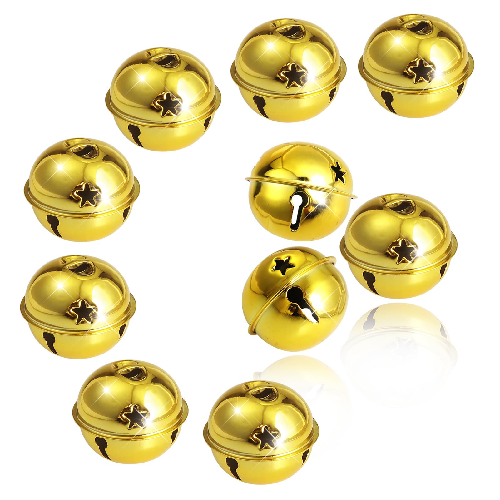 TOAOB Christmas Bells 10pcs 5cm Jingle Bells Gold Craft Bell Big — image 1