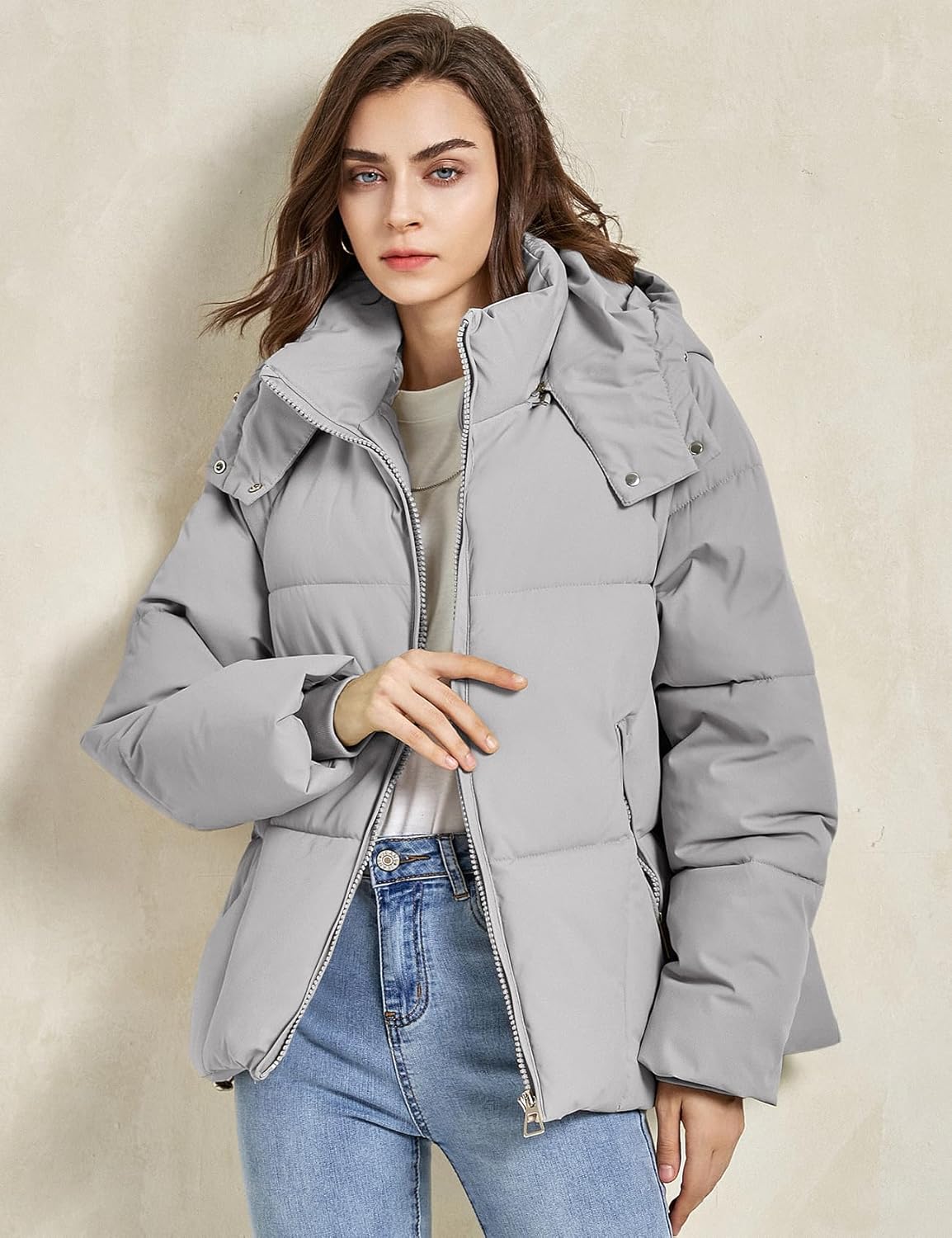 Gihuo Womens Puffer Jacket Winter Warm Coats Hooded Quilted Jackets with Removable Hood - Image 2