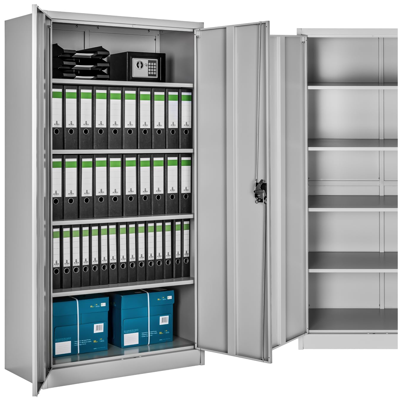 TecTake® Armario Archivador Oficina en Acero, Armario Exterior e Interior con Cerradura, Armario Multiusos con 2 Puertas, 4 Estantes Ajustables y 5 Alturas, Fácil Montaje, 180x90x40 cm - Gris