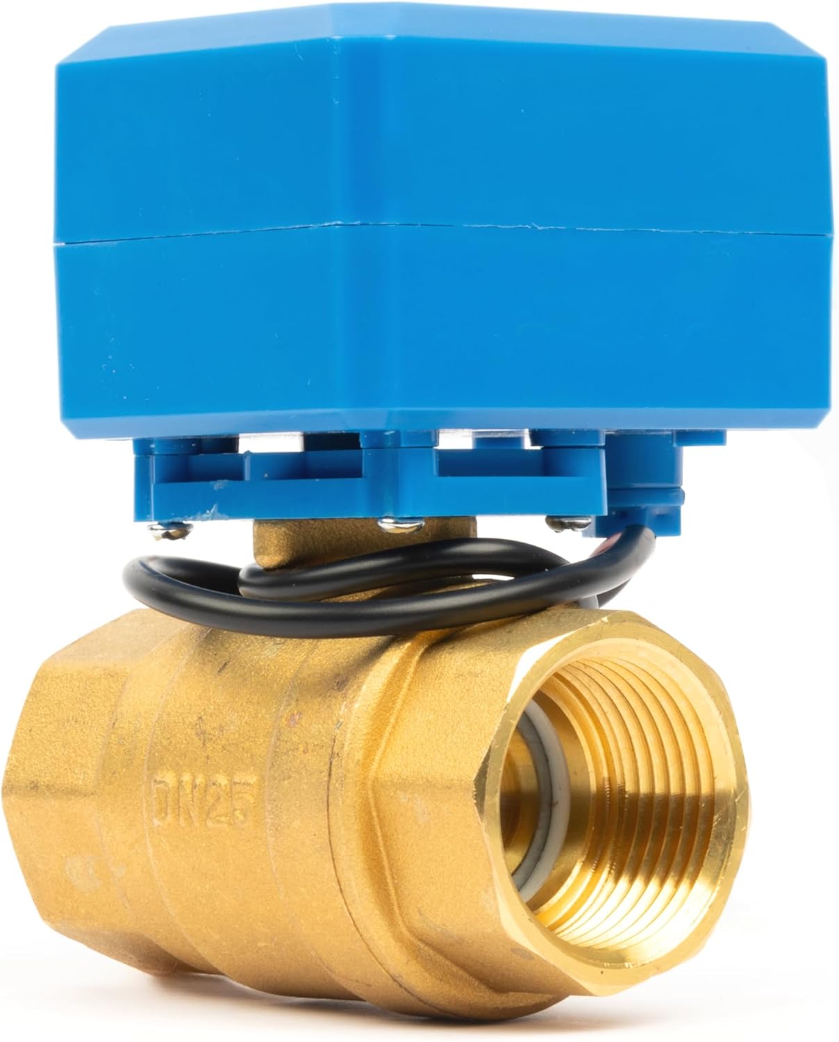 U.S. Solid 1 Inch Brass Motorized Ball Valve - 2 Wire Auto Return 9-36V AC/DC with 2 Indicator Lights Normally Closed
