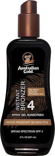 Australian Gold Spray Gel Sunscreen with Instant Bronzer SPF - 4, 8 Ounce | Moisturize & Hydrate Skin | Broad Spectrum | Water Resistant | Non-Greasy | Oxybenzone Free | Cruelty Free